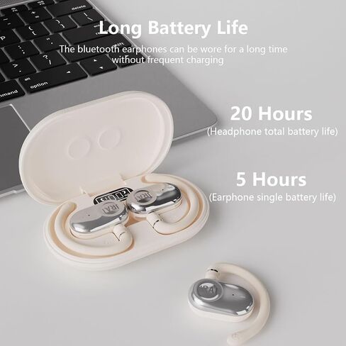 Bluetooth Earbuds Open Ear Headphones with Earhooks Wireless Headphones for Long-time Playback with Digital Display Suitable for Running Cycling Workout (Beige, JR01) in Saudi Arabia