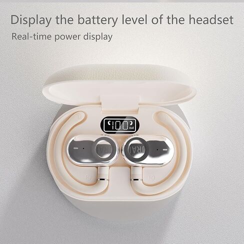 Bluetooth Earbuds Open Ear Headphones with Earhooks Wireless Headphones for Long-time Playback with Digital Display Suitable for Running Cycling Workout (Beige, JR01) in Saudi Arabia