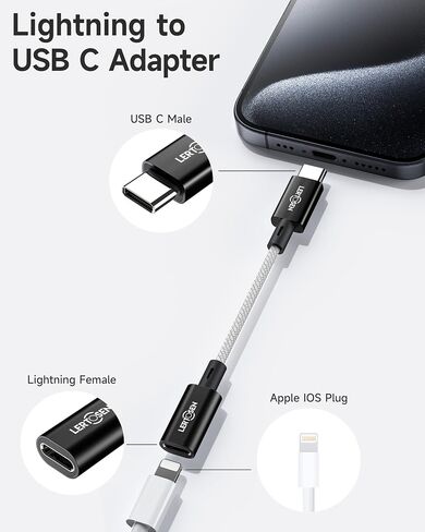 محول Lightning إلى USB C (عبوتان) يدعم الشحن السريع ومزامنة البيانات، محول Lightning أنثى إلى USB C ذكر كابل محول شاحن من النوع C لهاتف iPhone 16 15 Pro Max Plus، iPad، وليس للصوت/OTG in Saudi Arabia