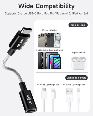 محول Lightning إلى USB C (عبوتان) يدعم الشحن السريع ومزامنة البيانات، محول Lightning أنثى إلى USB C ذكر كابل محول شاحن من النوع C لهاتف iPhone 16 15 Pro Max Plus، iPad، وليس للصوت/OTG in Saudi Arabia