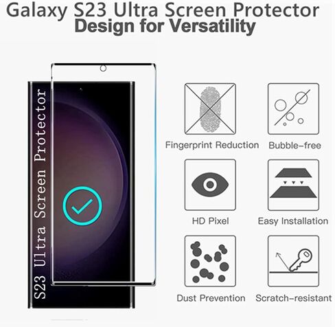 واقي شاشة Galaxy S23 Ultra، عبوتان واقي شاشة من الزجاج المقوى S23 Ultra [2+2 Pack] 2 واقي عدسة الكاميرا، واقي شاشة زجاجي مقوى بدرجة 9H لهاتف Samsung Galaxy S23 Ultra in Kuwait