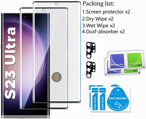 واقي شاشة Galaxy S23 Ultra، عبوتان واقي شاشة من الزجاج المقوى S23 Ultra [2+2 Pack] 2 واقي عدسة الكاميرا، واقي شاشة زجاجي مقوى بدرجة 9H لهاتف Samsung Galaxy S23 Ultra in Kuwait