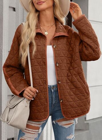 EVALESS Women's Lightweight Diamond Quilted Jacket Casual Winter Open Front Button Down Puffer Coat Outwear Cardigan in Kuwait