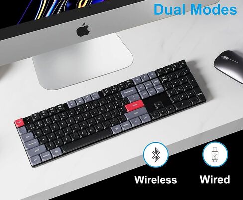 Keychron K5 Pro Wireless QMK/VIA Custom Mechanical Keyboard, 100% Full Size Layout 108 Key Programmable, Ultra-Slim White Backlit Low Profile Gateron Red Switch Bluetooth/Wired for Mac Windows Linux in Kuwait