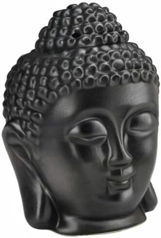 Ceramic Buddha Head Essential Oil Burner with Candle Spoon,Yoga Meditation Thai Buddha Head Aroma Diffuser for Home Decor Gift (Black) in Saudi Arabia