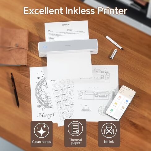 HPRT MT610 Pro Portable Printers Wireless for Travel, Bluetooth Thermal Printer Compatible with iOS, Android & Laptop, Support 8.5x11 US Letter&A4 Thermal Paper, Inkless Mobile Printer for Home, Black in Saudi Arabia