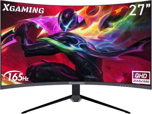 شاشة ألعاب منحنية 27 بوصة، QHD 2560 x 1440p شاشة كمبيوتر 144 هرتز/165 هرتز، شاشة HDR عريضة 16:9، 99%sRGB، FreeSync، 1 مللي ثانية، مكبر صوت مدمج لشاشة الكمبيوتر، 2* HDMI ومنفذ DisplayPort، قابل للإمالة، أسود in Saudi Arabia