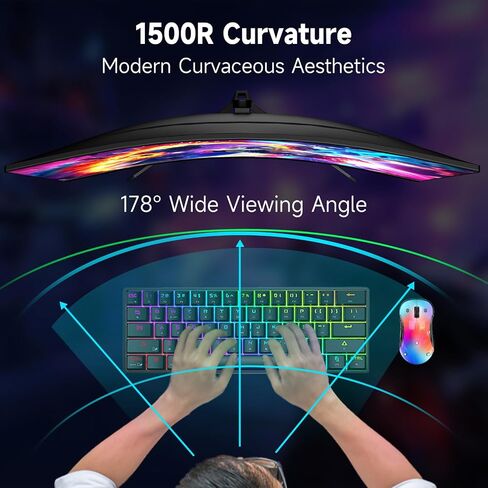 شاشة ألعاب منحنية 27 بوصة، QHD 2560 x 1440p شاشة كمبيوتر 144 هرتز/165 هرتز، شاشة HDR عريضة 16:9، 99%sRGB، FreeSync، 1 مللي ثانية، مكبر صوت مدمج لشاشة الكمبيوتر، 2* HDMI ومنفذ DisplayPort، قابل للإمالة، أسود in Saudi Arabia