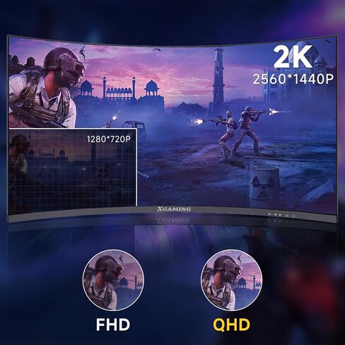 شاشة ألعاب منحنية 27 بوصة، QHD 2560 x 1440p شاشة كمبيوتر 144 هرتز/165 هرتز، شاشة HDR عريضة 16:9، 99%sRGB، FreeSync، 1 مللي ثانية، مكبر صوت مدمج لشاشة الكمبيوتر، 2* HDMI ومنفذ DisplayPort، قابل للإمالة، أسود in Saudi Arabia