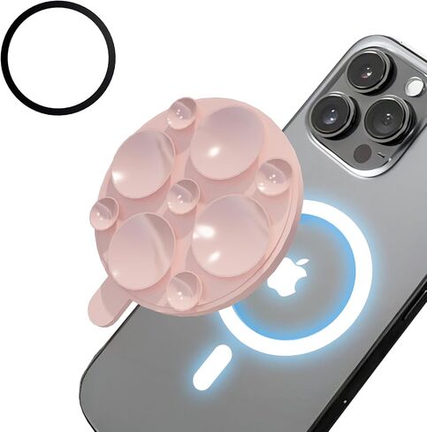 Magnetic Suction Cup Phone Mount [20mm Big Suction Cup], Silicone Suction Phone Holder with Metal Ring for iPhone Galaxy All Phones, Hands-Free Mirror Phone Holder for TikTok Videos and Selfies, Black in Saudi Arabia