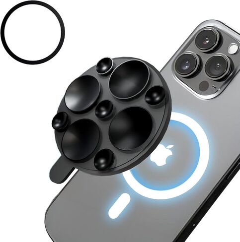 Magnetic Suction Cup Phone Mount [20mm Big Suction Cup], Silicone Suction Phone Holder with Metal Ring for iPhone Galaxy All Phones, Hands-Free Mirror Phone Holder for TikTok Videos and Selfies, Black in Saudi Arabia