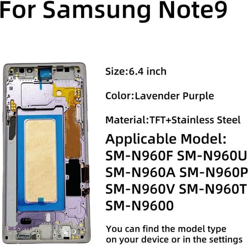 استبدال مجموعة شاشة العرض LCD Galaxy Note9 لشاشة التحويل الرقمي التي تعمل باللمس Samsung Galaxy Note9 مع مجموعة أدوات الإطار SM-N960U N960F بدون بصمة الإصبع (أرجواني لافندر) in Kuwait