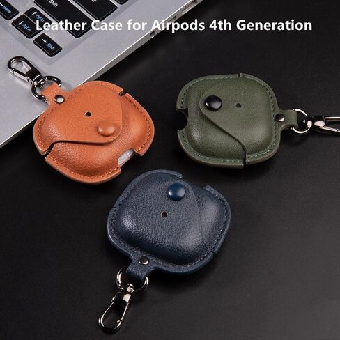 for Airpods 4 Case Leather with Keychain, Stylish Retro Leather Wireless Charging Protective Headphone Case Cover for Apple Airpods 4th Generation 2024 Front LED Visible (Brown) in Saudi Arabia
