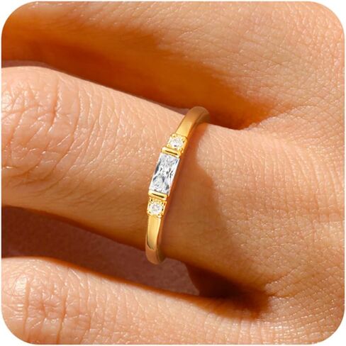 Birthstone Rings for Women Non Tarnish 14K Gold Plated Stackable Birthday Gifts for Mom Dainty Emerald Green Blue CZ Gemstone Ring for Mothers Daughter Bridesmaid Gifts Jewelry in Kuwait