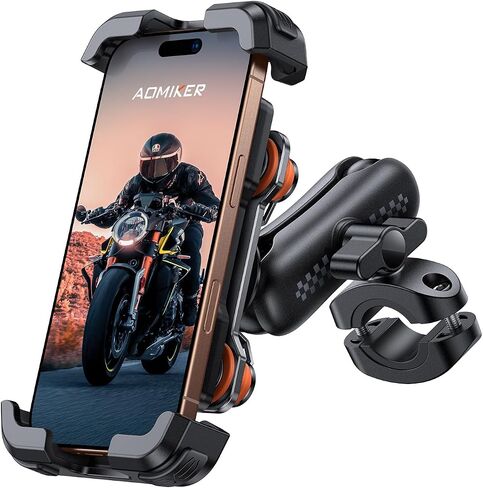 Motorcycle Phone Mount Holder - [Metal Extension Arm] [Dual Vibration Dampener] Motorcycle Cell Phone Mount, Bike Phone Handlebar Clamp for iPhone 16 15 14 13 Pro Max Plus, 4.7-6.7" Smartphone in Saudi Arabia