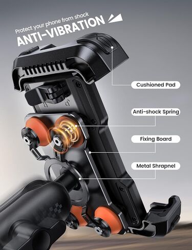 Motorcycle Phone Mount Holder - [Metal Extension Arm] [Dual Vibration Dampener] Motorcycle Cell Phone Mount, Bike Phone Handlebar Clamp for iPhone 16 15 14 13 Pro Max Plus, 4.7-6.7" Smartphone in Saudi Arabia