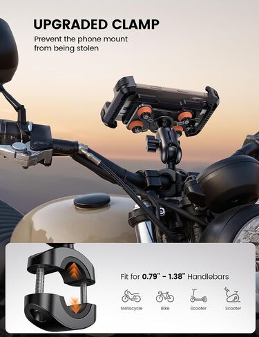 Motorcycle Phone Mount Holder - [Metal Extension Arm] [Dual Vibration Dampener] Motorcycle Cell Phone Mount, Bike Phone Handlebar Clamp for iPhone 16 15 14 13 Pro Max Plus, 4.7-6.7" Smartphone in Saudi Arabia
