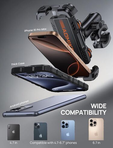 Motorcycle Phone Mount Holder - [Metal Extension Arm] [Dual Vibration Dampener] Motorcycle Cell Phone Mount, Bike Phone Handlebar Clamp for iPhone 16 15 14 13 Pro Max Plus, 4.7-6.7" Smartphone in Saudi Arabia