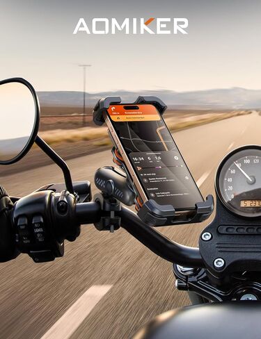 Motorcycle Phone Mount Holder - [Metal Extension Arm] [Dual Vibration Dampener] Motorcycle Cell Phone Mount, Bike Phone Handlebar Clamp for iPhone 16 15 14 13 Pro Max Plus, 4.7-6.7" Smartphone in Saudi Arabia