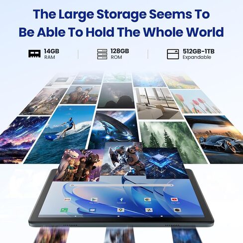 2025 Latest Android 14 Tablet 4G Cellular, 5G WIFI Tablet 14GB RAM(8GB+6GB)+128GB ROM+1TB Expandable, Tablet 10.1 Inch Incell Screen, 2 in 1 Tablet Octa-Core 7000mAh Battery, Bluetooth/GPS/13MP+8MP in Kuwait