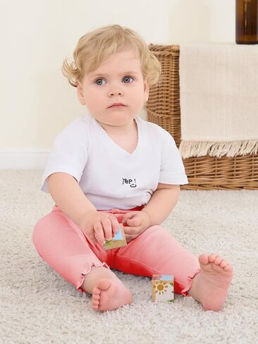 Haloumoning Baby Girls' and Toddler Ribbed Ruffle Pants Fall Pull on Elastic Waist Bottoms Outfits in Saudi Arabia