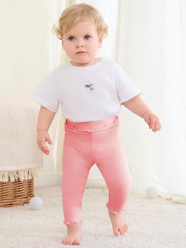 Haloumoning Baby Girls' and Toddler Ribbed Ruffle Pants Fall Pull on Elastic Waist Bottoms Outfits in Saudi Arabia