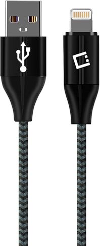 كابل شحن USB Lightning متوافق مع أجهزة iPhone 14 Pro Max Mini SE 13 12 11 XS XR X iPod وiPad Pro Air Mini كابل مضفر (مصنوع لهاتف iPhone) معتمد من Apple MFI (6 أقدام أسود) in Kuwait