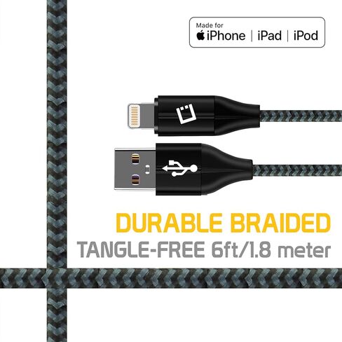 Lightning USB Charging Cable Compatible for iPhones 14 Pro Max Mini SE 13 12 11 XS XR X iPod, iPad Pro Air Mini Braided Cable (Made for iPhone) Apple MFI Certified (6-FT Black) in Saudi Arabia
