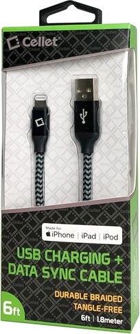 كابل شحن USB Lightning متوافق مع أجهزة iPhone 14 Pro Max Mini SE 13 12 11 XS XR X iPod وiPad Pro Air Mini كابل مضفر (مصنوع لهاتف iPhone) معتمد من Apple MFI (6 أقدام أسود) in Kuwait