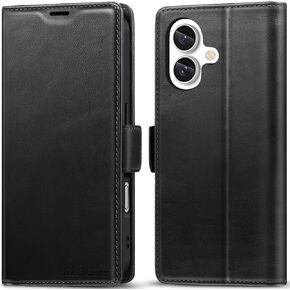 KEZiHOME Compatible with iPhone 16 Wallet Case, Genuine Leather RFID Blocking Folio Case with Card Holder, Magnetic Kickstand Phone Protective Flip Cover Case for iPhone 16 5G 6.1 inch (Black)