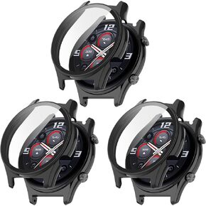 Compatible with Honor Watch GS 3 Watch Case, All-Around Protective TPU Bumper Cover Screen Protector Case for Honor Watch GS 3 Smartwatch-Full Cover Hard PC Protective Case +Tempered Glass (Black)