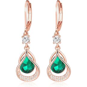 Dangle Earrings Trendy Leverback Birthstone Earrings 14K White Gold Teardrop Dangle Earrings Fine Jewelry Birthday Christmas Gifts for Women