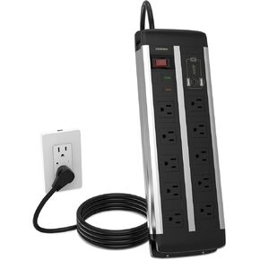 UCOMEN 10 Outlets Heavy Duty Power Strip with Surge Protection,20W USB C Charging,6.6ft Extension Cord,15A/1875W for Meeting Room,University Dormitories