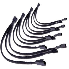 PWM Fan Splitter 4 pin Adapter Cable Sleeved Braided Y Splitter Computer CPU Fan Splitter PC 4 Pin Fan Extension Power Cable 1 to 3 Converter 10 inches (4 Pack)