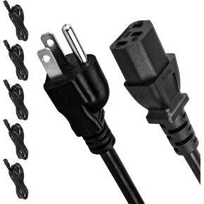 5 Pack 3-Prong Replacement Computer Power Cord, 6FT AC Power Cord Cable for Electronics, TV, Computer, Printer, Radio, Monitor, Samsung, Dell, Vizio, LG, Asus, Laptop and More, 18 AWG, 125 V