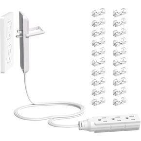 Slim Outlet Concealer, Slim Wall Plug Power Strip with Pull Tab, Cord Concealment Kit, 3-Foot Flat Extension Cord with Multiple Receptacles for Homes, Offices and Tight Spaces