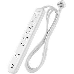 KMC 6-Outlet Surge Protector Power Strip, 1 USB-A & 1 USB-C Port, 840J Power Surge Protectors, 6ft Extension Cord, Flat Plug, White Power Strip Surge Protector, ETL/UL Certified Power Strips, White