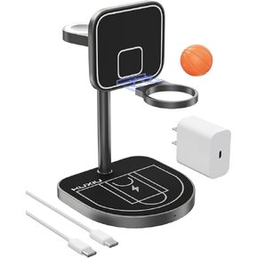 قاعدة شحن 3 في 1 لشحن أجهزة Apple، حامل شاحن لاسلكي مغناطيسي من سبائك الألومنيوم KU XIU X85 مع كرة سلة صغيرة وحلقة لهاتف iPhone 16/15/14/13/12، 5 وات لساعة Apple، AirPods، أسود