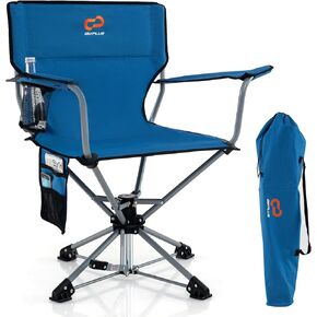 Goplus Swivel Camping Chair, Potable Lawn Chair for Adults w/Cup Holder & Carrying Bag, Folding 360-degree Free Rotation Chair for Fishing Picnic Hiking Hunting Outdoor (Blue)