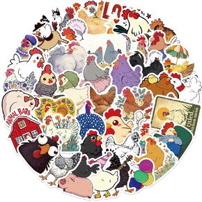 50pcs Funny Chicken Stickers for Teens Boy Girls Kids Cartoon Hen Stickers Rooster Vinyl Waterproof Stickers Lovely Cartoon Chicken Decals Pack for Party Supplies School Reword (Hen)