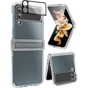 for Samsung Galaxy Z Flip 4 5G Case with Camera and Hinge Protection, Slim Shock-Absorbing Back Cover Hard PC Phone Case for Samsung Z Flip 4 - Clear