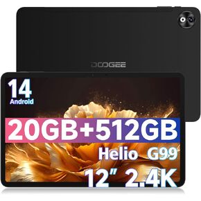 DOOGEE T40 PRO 12 Inch Android 14 Tablet, 10800mAh, 2.4K Gaming Tablet, Helio G99, 20GB RAM + 512GB ROM (2TB TF), Ultra-Slim 7.6mm, Dual SIM 4G, Dual-Band WiFi, Face Unlock, BT5.0, GPS, OTG, Black