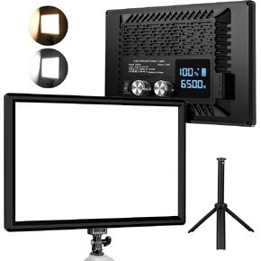 On-Camera LED Video Light Kit, 3000-6500K Photo Light for Outdoor Photography, Vlog, Video Conference, Live Stream, Bi-Color Studio Light with Rechargeable 5000mAh Li-ion Battery, Cold Shoe