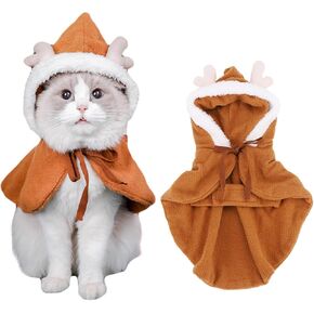 Dog Christmas Outfit Reindeer Costume Santa Snowman Antlers Suit Cat Clothes Cloak Pet Hoodie Puppy Cape with Hat,L