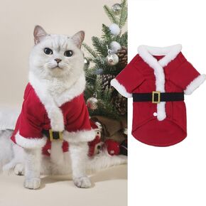 BAMY Christmas Cat Bathrobe Santa Claus Pet Costume Xmas Dogs Clothes Warm Cats Hoodie Winter Puppy Outfits Coat for Spring Festival New Year (S (Chest Circumference 15.7in))