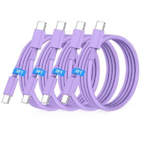 Essri USB C to USB C Cable 3FT for Apple iPhone 16 15 Charger Cord,4Pack 60W C to C Cable Fast Charging Wire for iPhone 16 15 Pro Plus Pro Max iPad Pro/Air MacBook Pro/Air,for Galaxy S24 S23 -Purple
