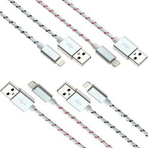 UberPower NRGPower Premium, Apple MFi Certified Lightning to USB Charging Cable, Nylon Braided Fabric Cable 3ft/ 0.9m, for iPhone 6s/6 Plus/7/ Plus/8/8 Plus/X/X Max/ Xr/Xs, iPad Pro/Air, Nano, 4 Pack