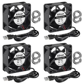 Alinan 4pcs 6025 60mm x 25mm 5V USB Dual Ball Bearings Brushless Fan 2Pin DC Cooling Exhaust Fan for Radiator DIY Air Exhaust Vent Cooling