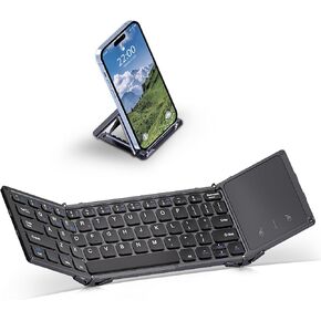 Foldable Bluetooth Keyboard, Wireless Portable Keyboard with Touchpad, Pocket-Sized Folding Travel Keyboard for iOS/Android/Windows, BT5.1 Sync Up to 3 Devices