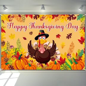 Probsin Extra Large Thanksgiving Banner 72" x 48" Thanksgiving Decorations Turkey Pumpkins Maple Leaves Poster Hanging Supplie Wall Decor Bulletin Board Background for Indoor Outdoor Fence Gathering
